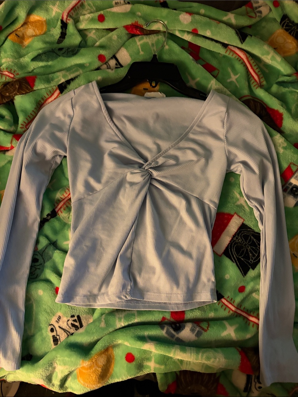 Twist-Front Long Sleeve Tee - Light Blue